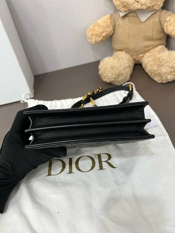 Dior Black Gold Miss Caro Lambskin Chain Bag For Women