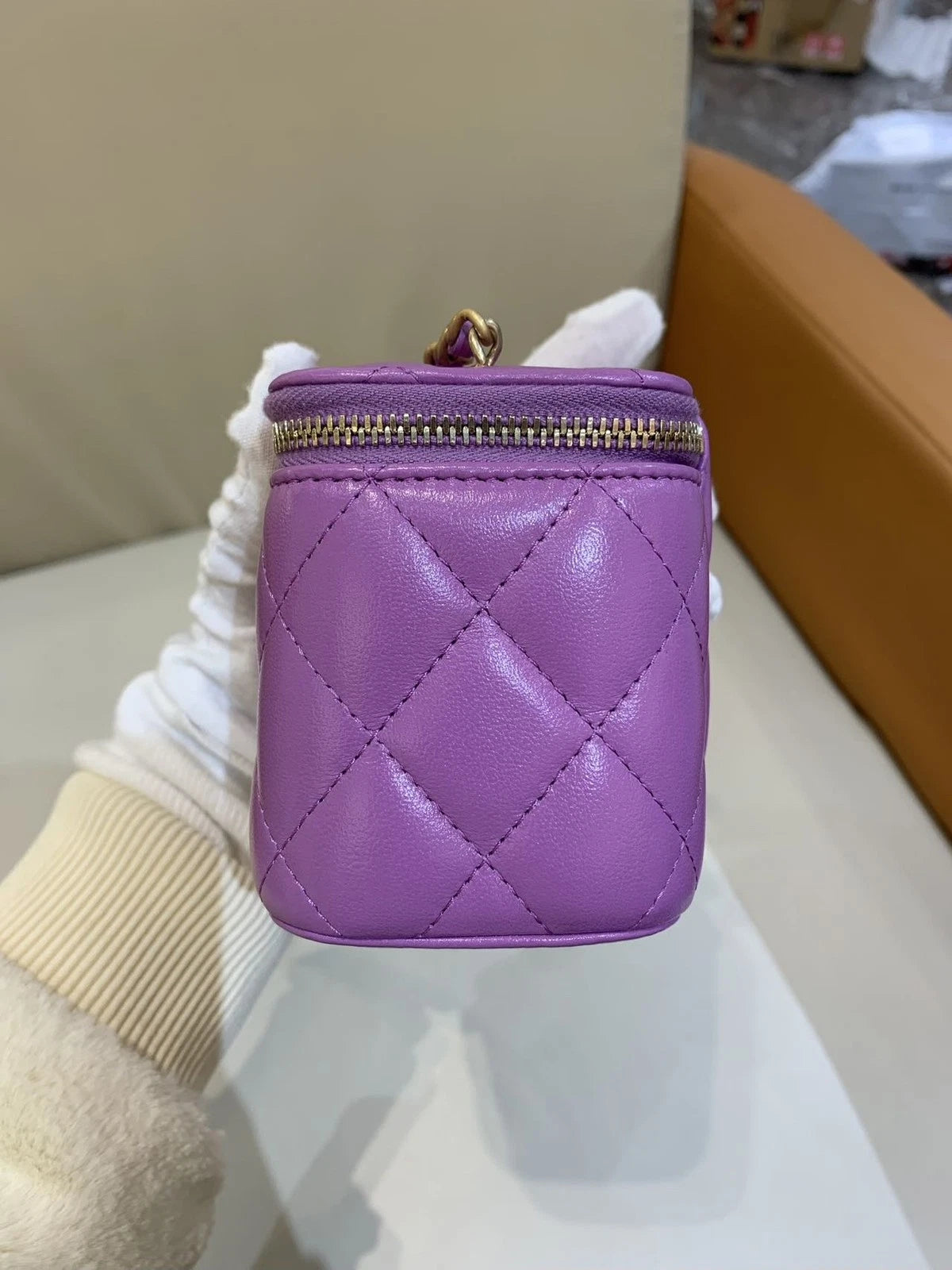 CHANEL Purple Lambskin Gold Ball Box Bag For Women