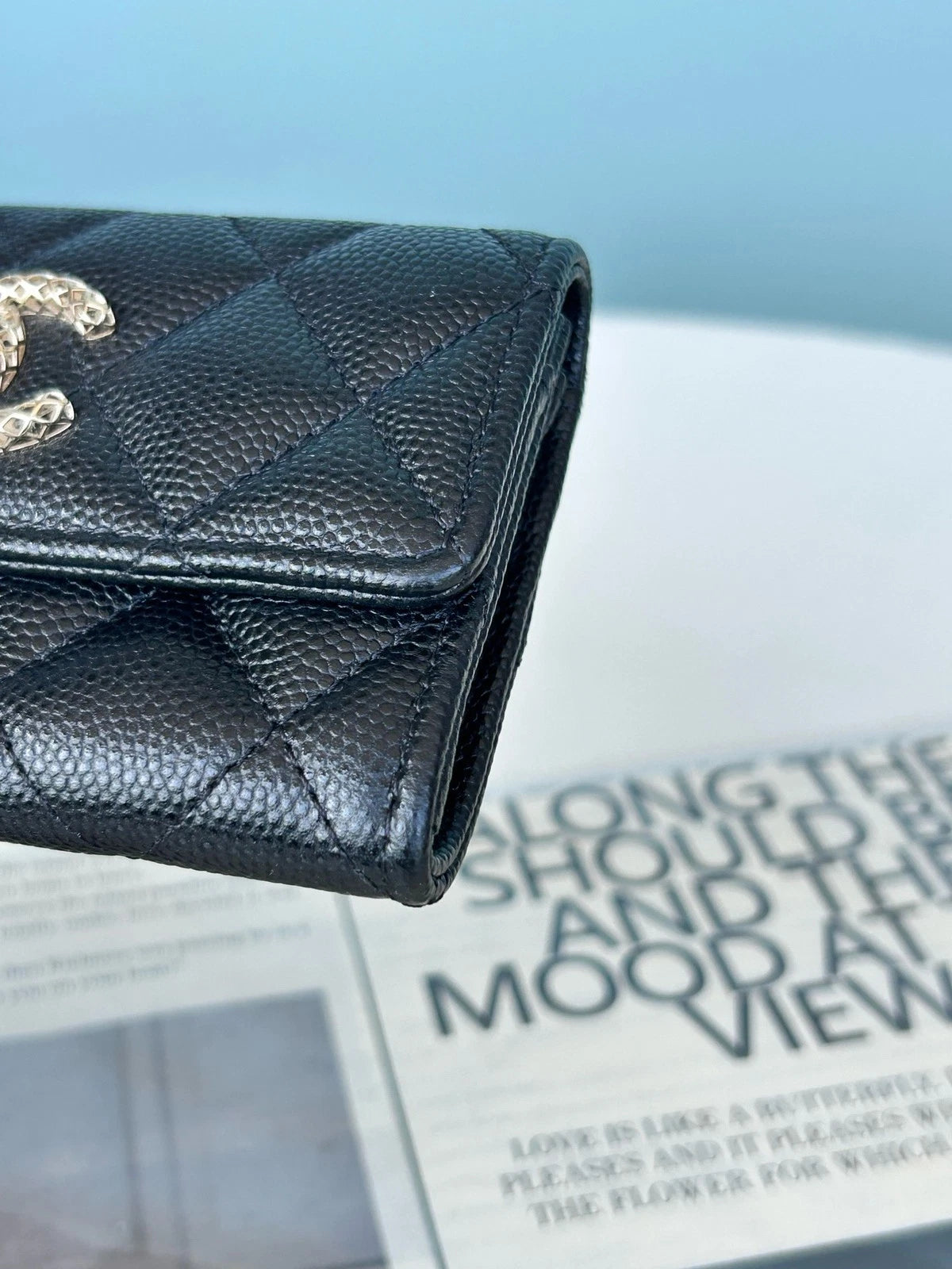 Chanel Calfskin Diamond Wallet Black Silver Women Classic