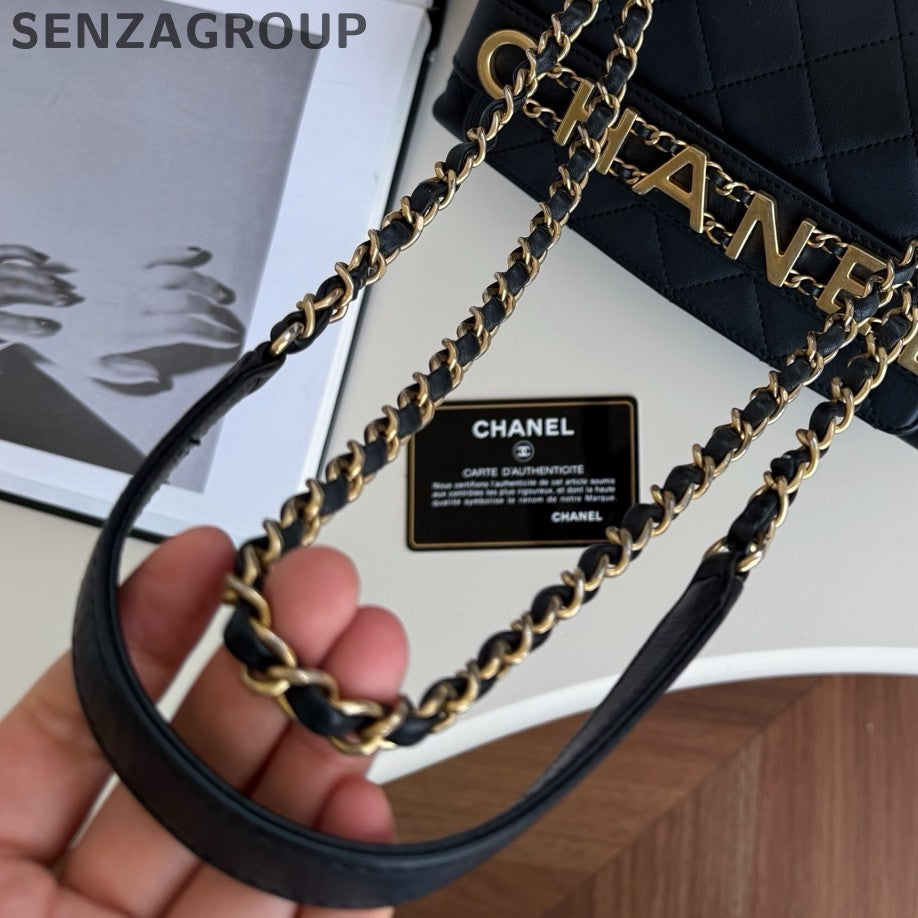 Chanel Classic Flap Chain Shoulder Bag Black Gold Women Fashion
