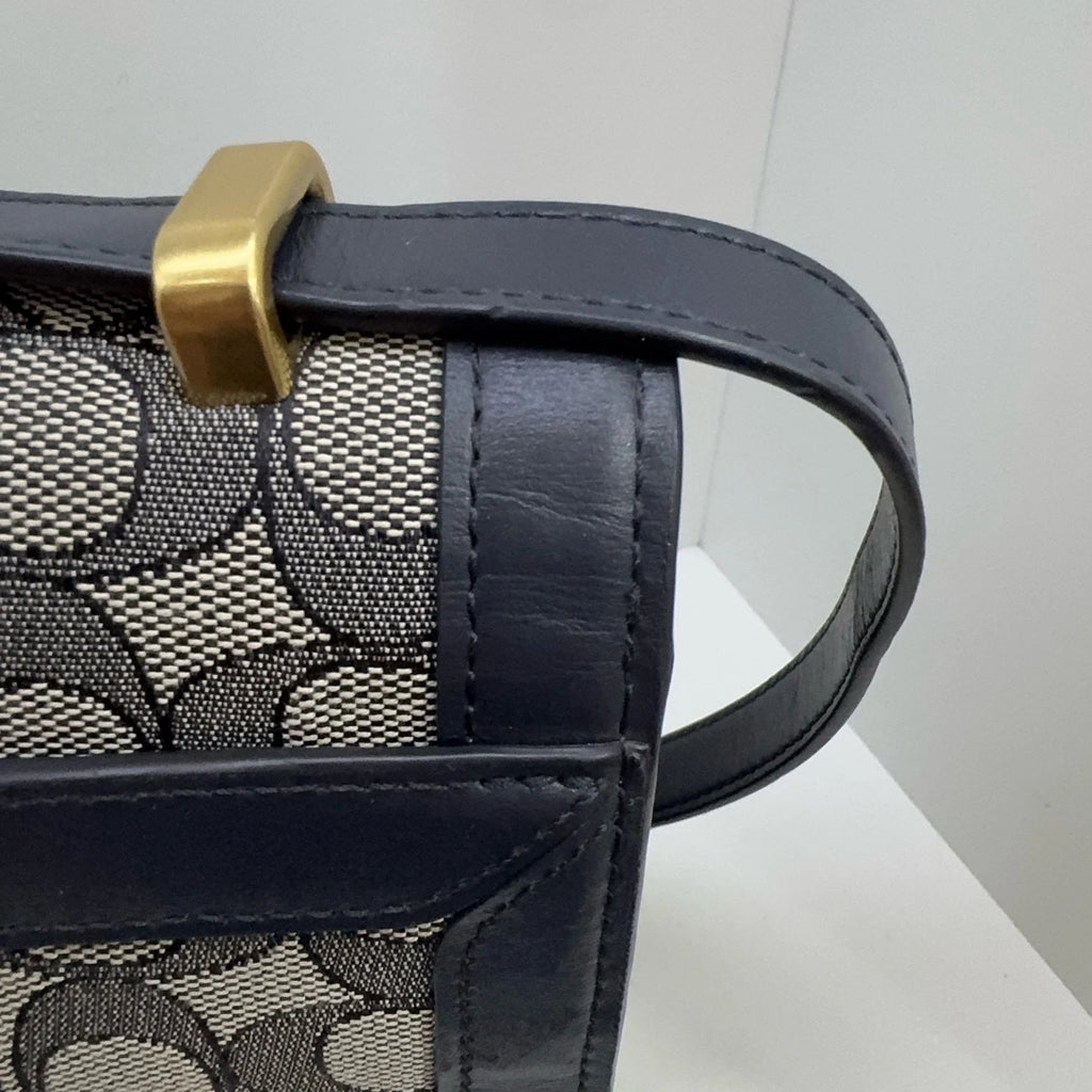 COACH Alie 23 Canvas Leather Monogram Shoulder Crossbody Bag Women Navy