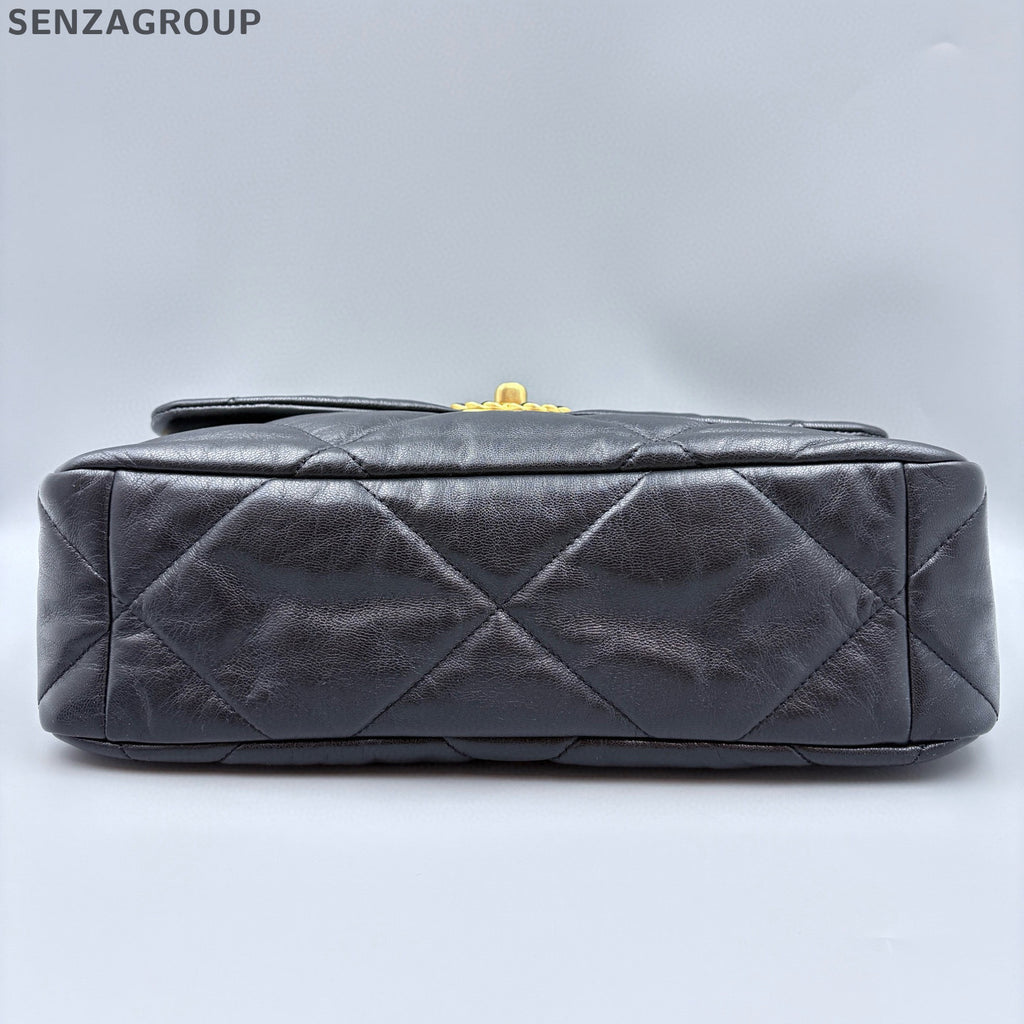 Chanel 19 Medium Flap Bag Black Gold Chain Shoulder Crossbody Bag