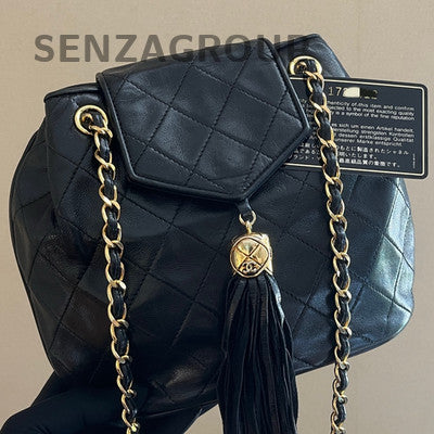 Chanel Vintage Black Gold Lambskin Bucket Bag Chain Crossbody