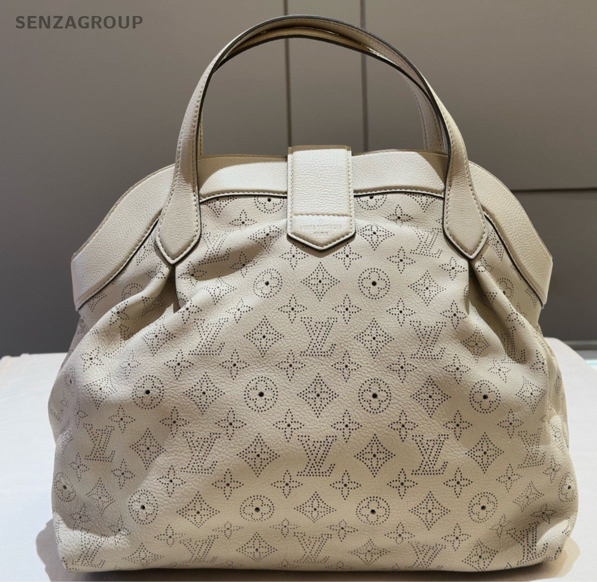 Louis Vuitton Mahina Monogram Top Handle Bag White Gold Women Classic
