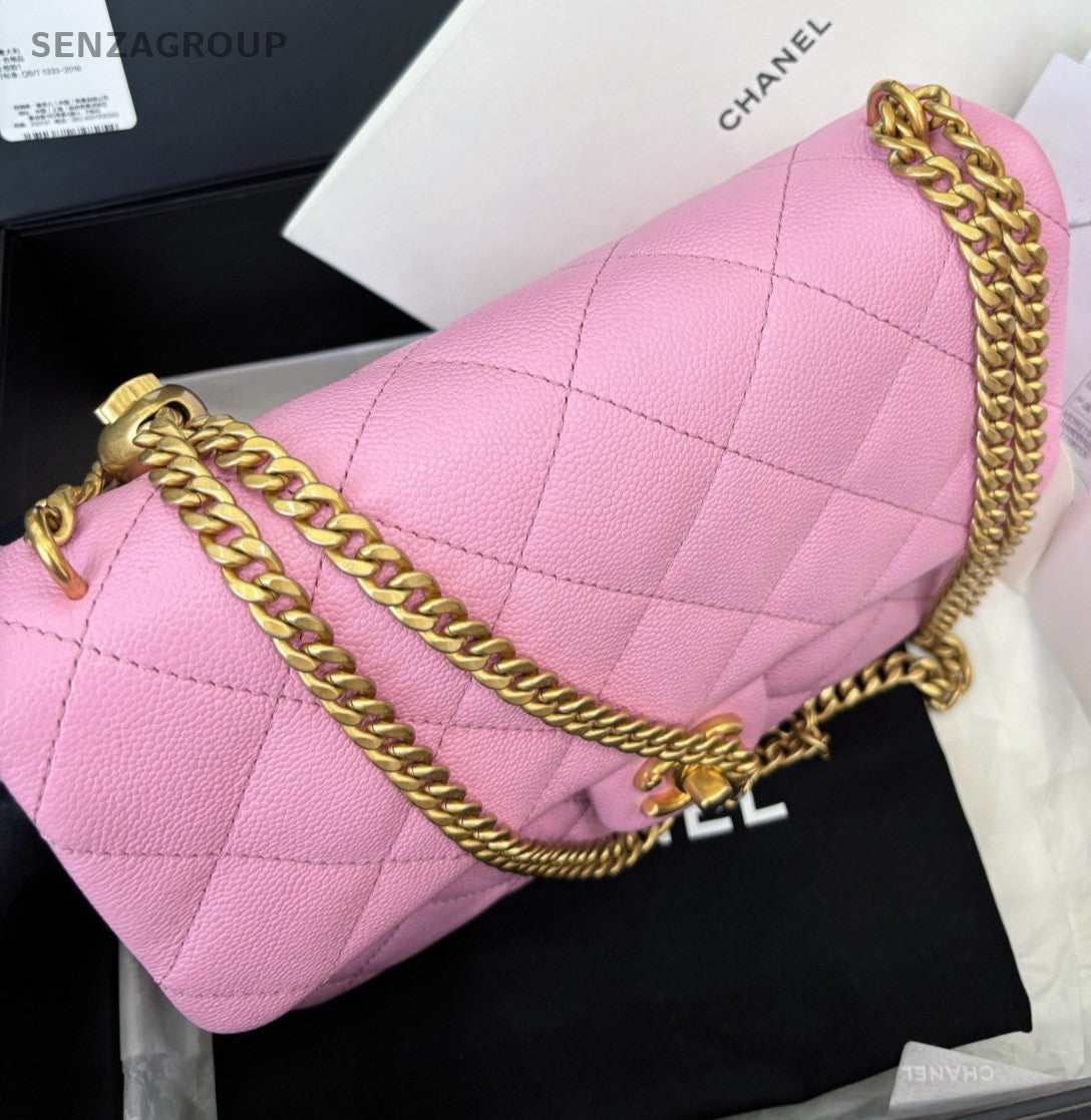 Chanel Classic Flap Calfskin Chain Shoulder Bag Pink Gold Diamond Women Fashion