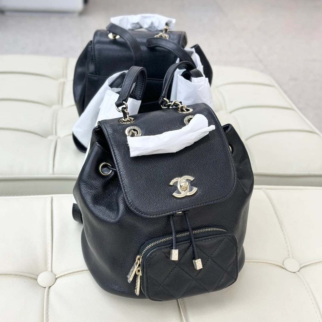 Chanel Affinity PM Calfskin Backpack Black Gold Hardware Women Classic S