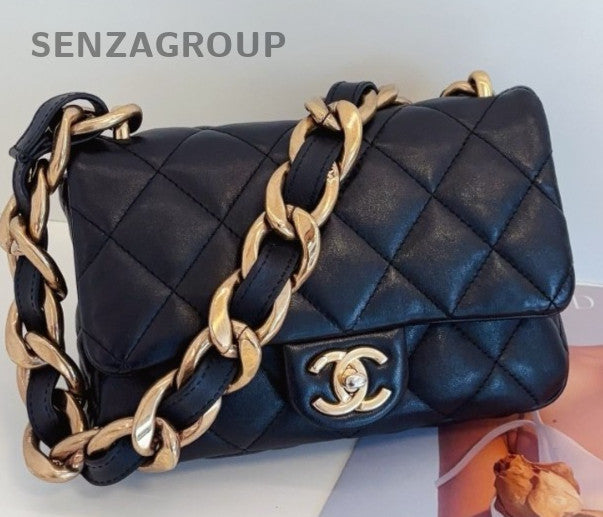 Chanel Classic Flap 22S Chain Shoulder Bag Black Gold Women Fashion