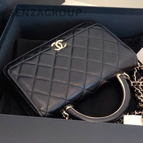 Chanel Diamond 3Way Top Handle Bag Chain Shoulder Bag Crossbody Black Gold Women