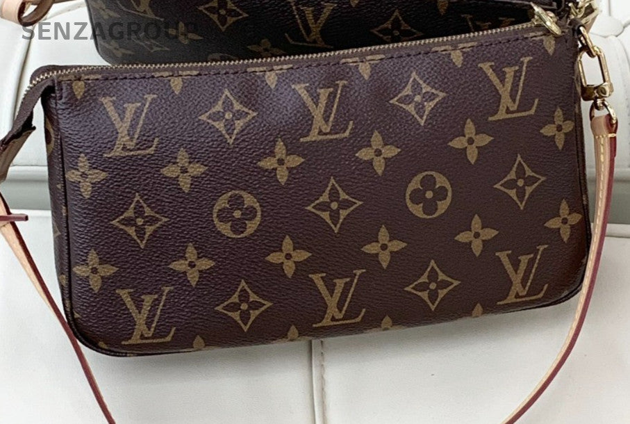 Louis Vuitton Monogram 2Way Handbag Shoulder Bag Brown Gold Used Women Classic