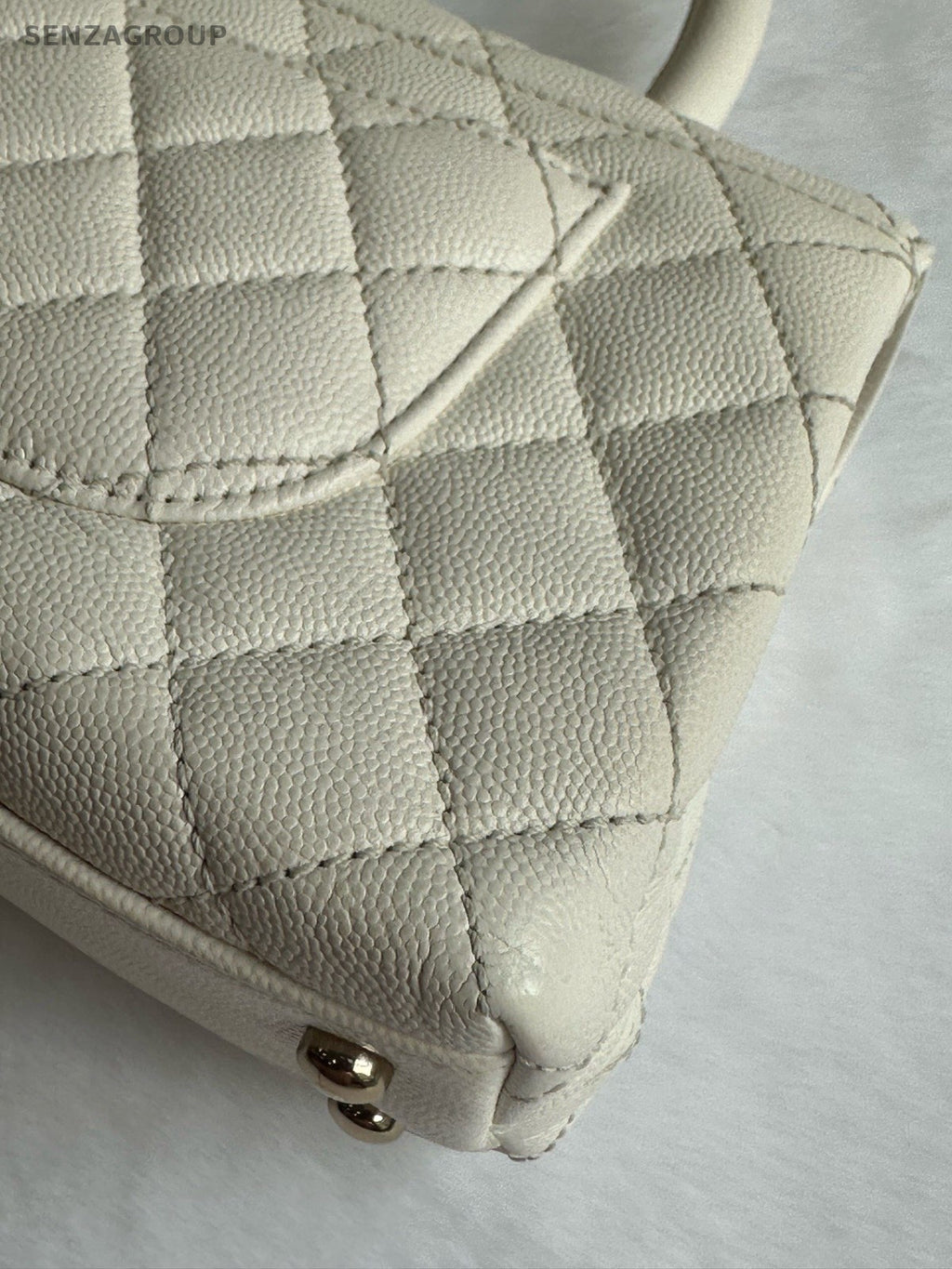 Chanel Coco Handle PM Top Handle Bag Chain Crossbody White Gold Diamond Women