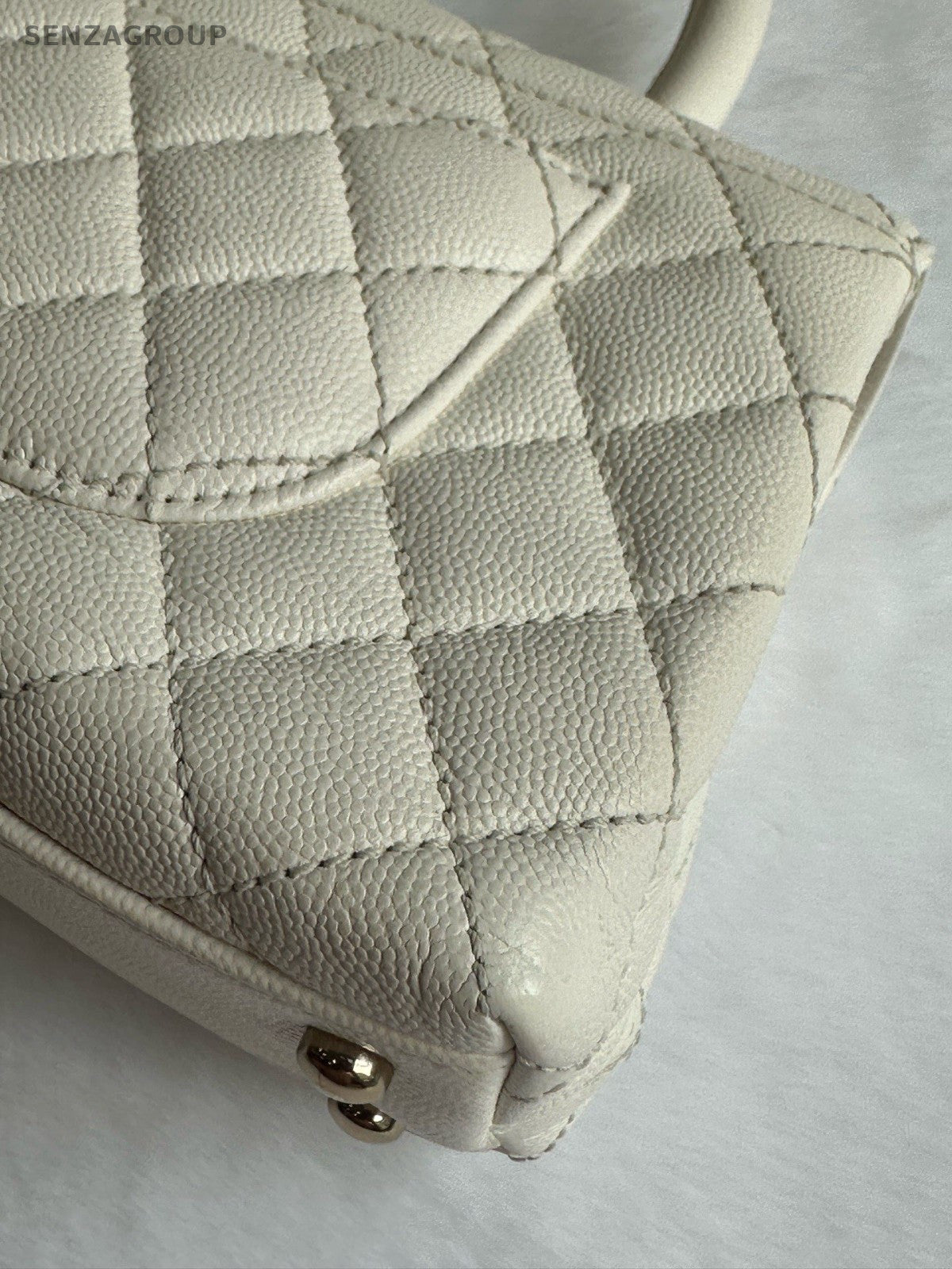 Chanel Coco Handle PM Top Handle Bag Chain Crossbody White Gold Diamond Women