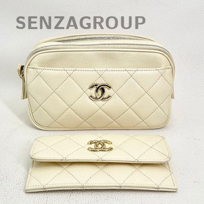 Chanel Beige Gold Leather Chain Shoulder Bag Quilted Classic Women