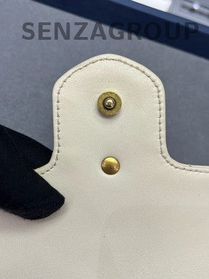 Gucci Marmont Mini White Chain Shoulder Bag with Gold Hardware