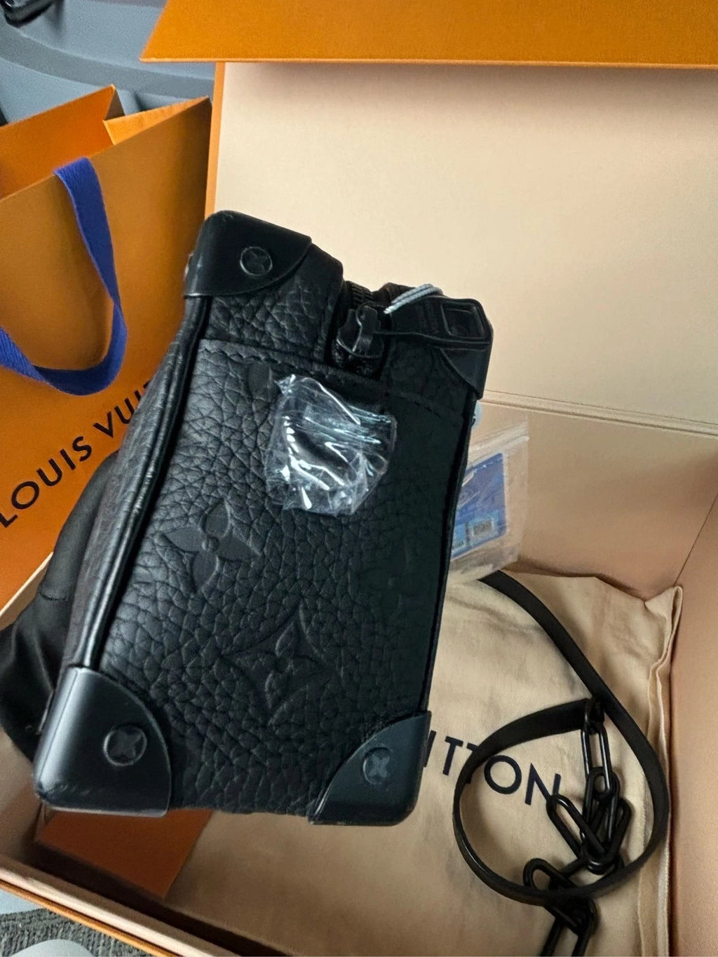 Louis Vuitton Black Embossed Leather Mini Soft Trunk Crossbody Shoulder Bag