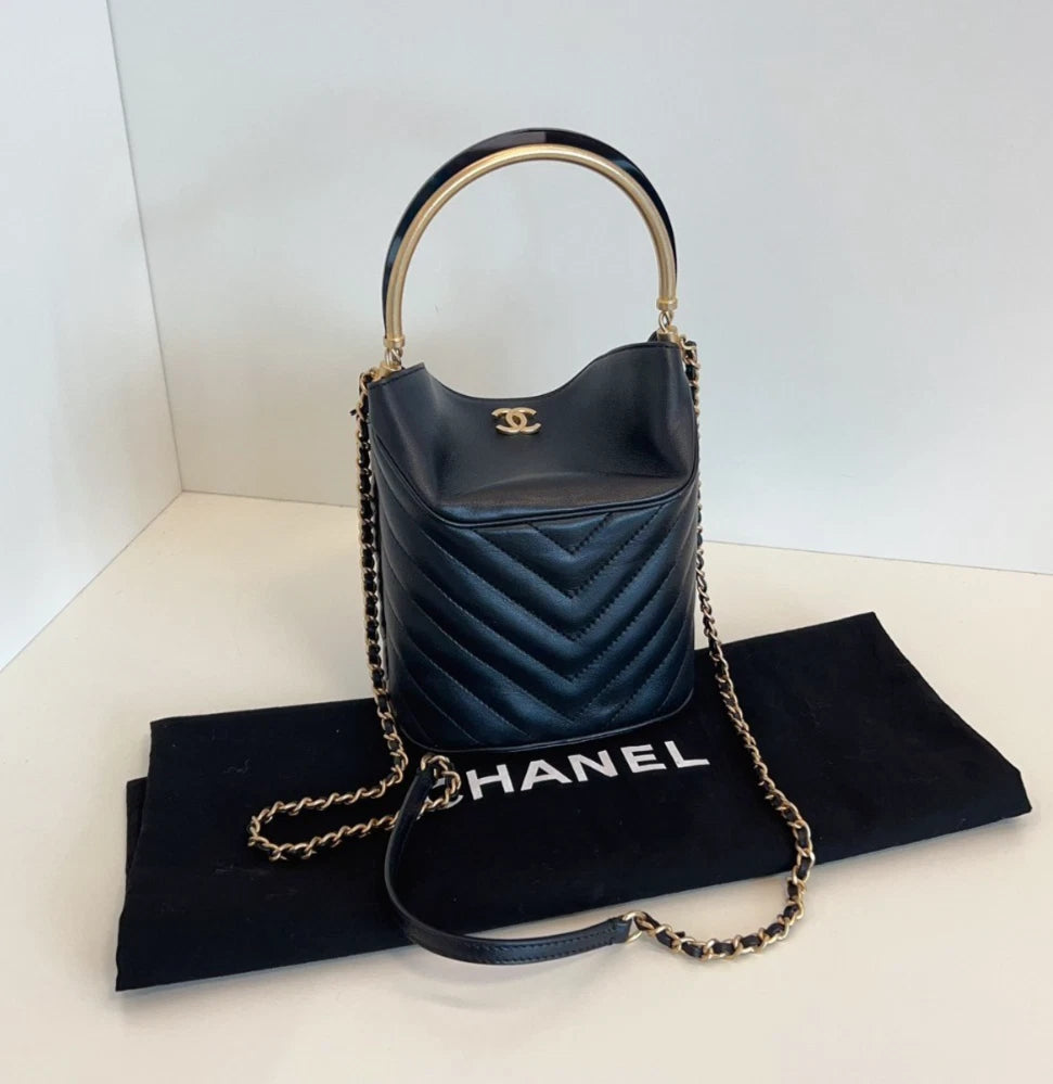 Chanel Paris-Hamburg Chevron Bucket TopHandle Bag Shoulder Bag Black Women