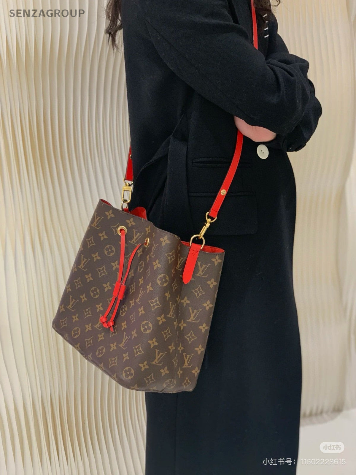LOUIS VUITTON NeoNoe Monogram Bucket Drawstring Shoulder bag Women Red Crossbody
