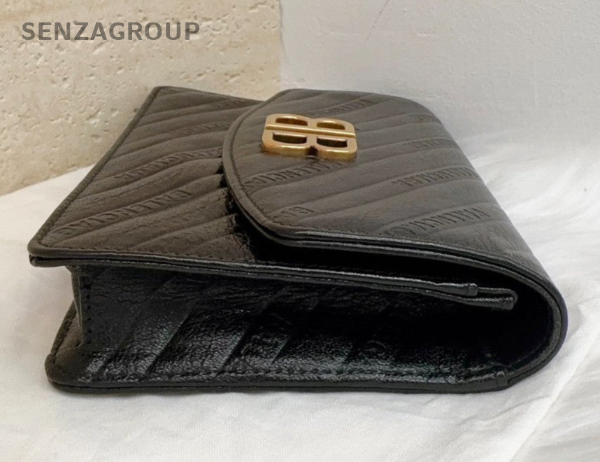 Balenciaga WOC Chain Shoulder Bag Black Gold Used Women Classic
