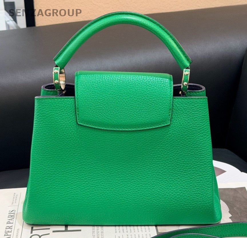 Louis Vuitton Capucines BB Calfskin Top Handle Bag Crossbody Green Silver Women