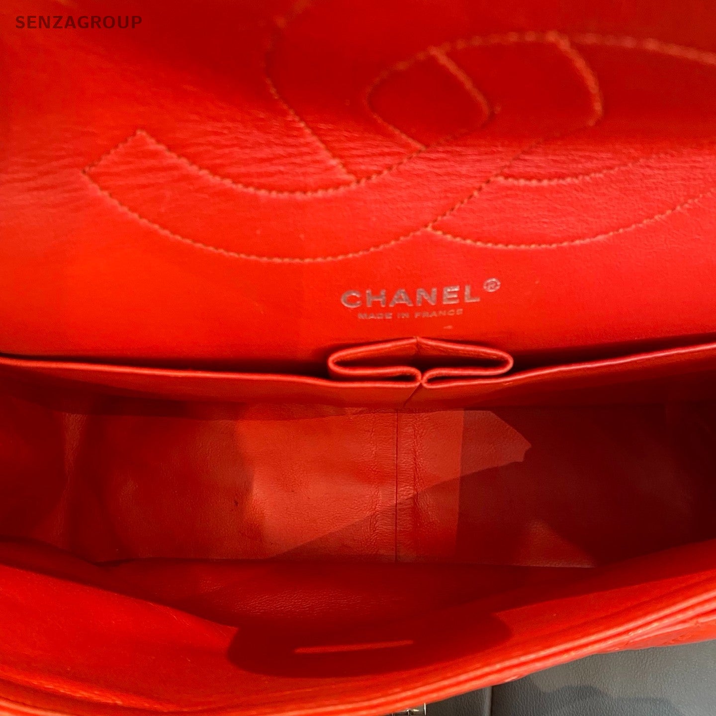 Chanel Diamond GM Calfskin Chain Shoulder Bag Crossbody Red Silver Women Classic