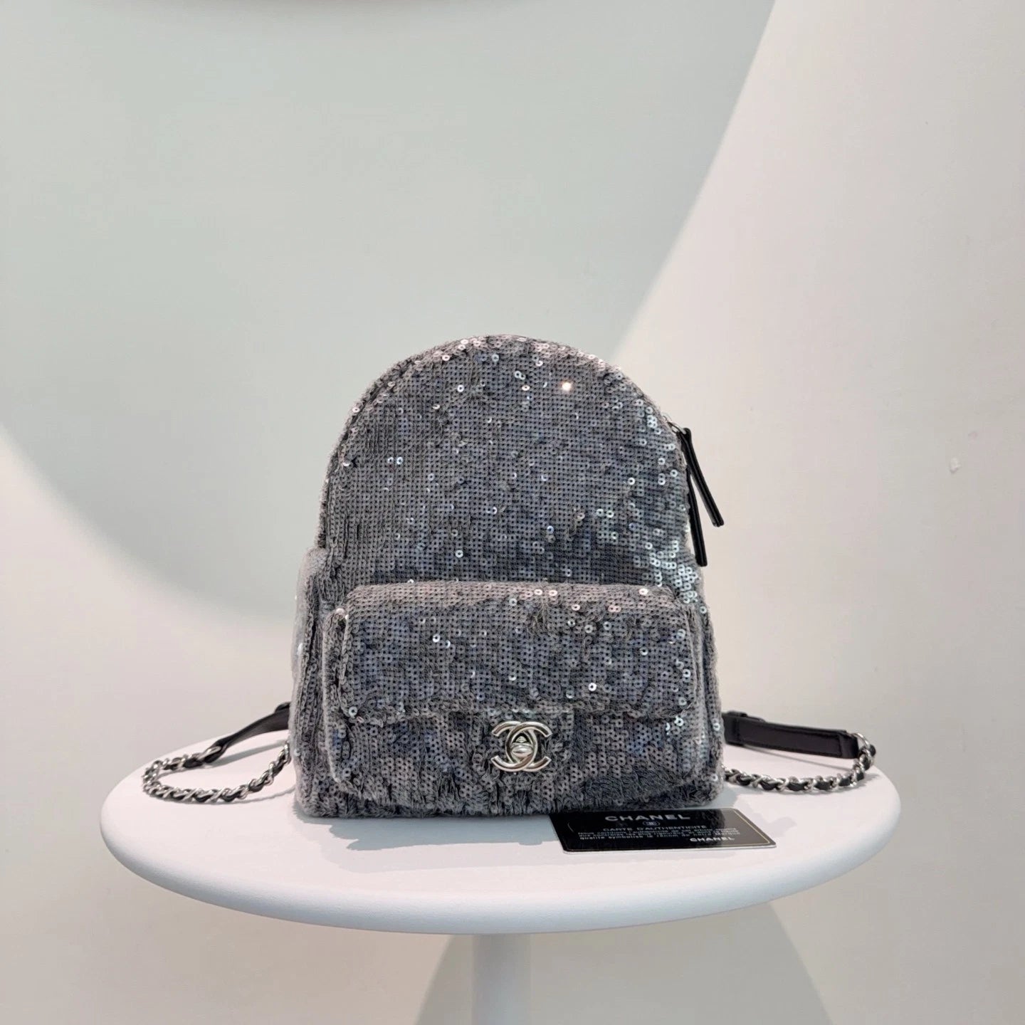 Chanel Sequin Mini Backpack Daypack Black Base Clear Sequin Full Leather