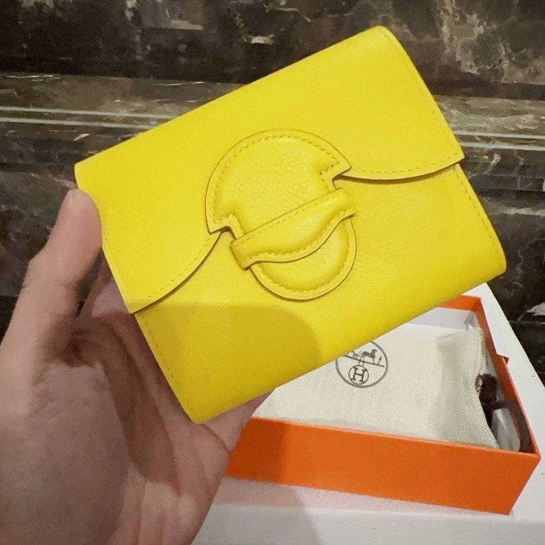 Hermes Women Lemon Yellow Togo Goat Leather Clutch Short Wallet