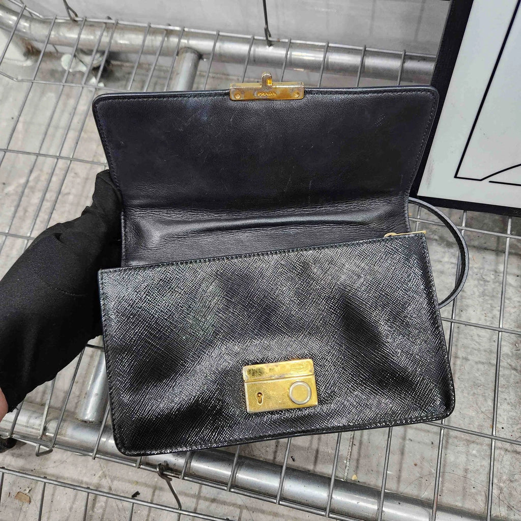 PRADA Black Gold Crossbody Shoulder Bag For Women