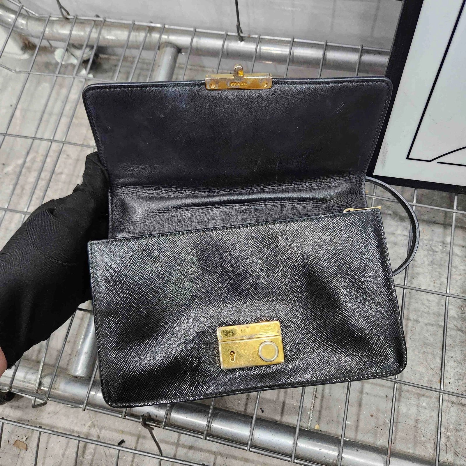 PRADA Black Gold Crossbody Shoulder Bag For Women