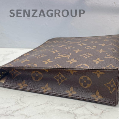 Louis Vuitton Monogram Zipper Clutch Bag Women's Classic Brown Gold