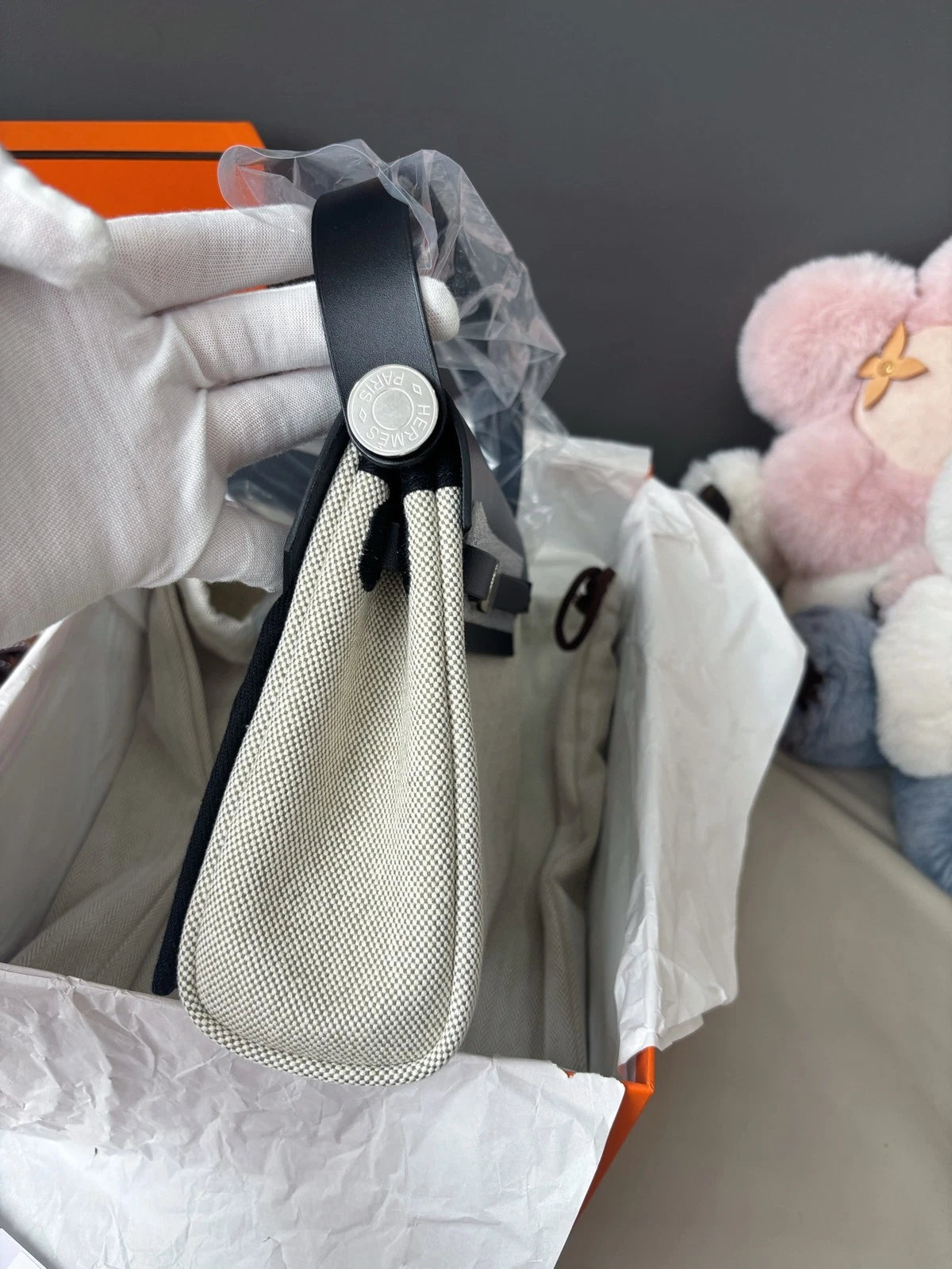 New Hermes Herbag31 White Toile Canvas Shoulder Bag Crossbody Silver Hardware