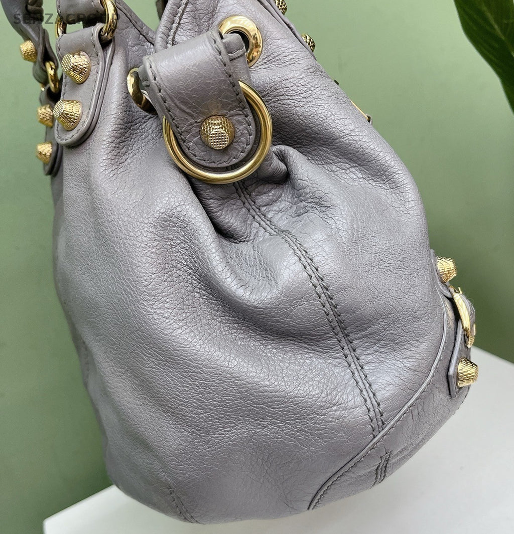 Balenciaga City Bag Bucket Gray Gold Top Handle Bag Crossbody Women Fashion