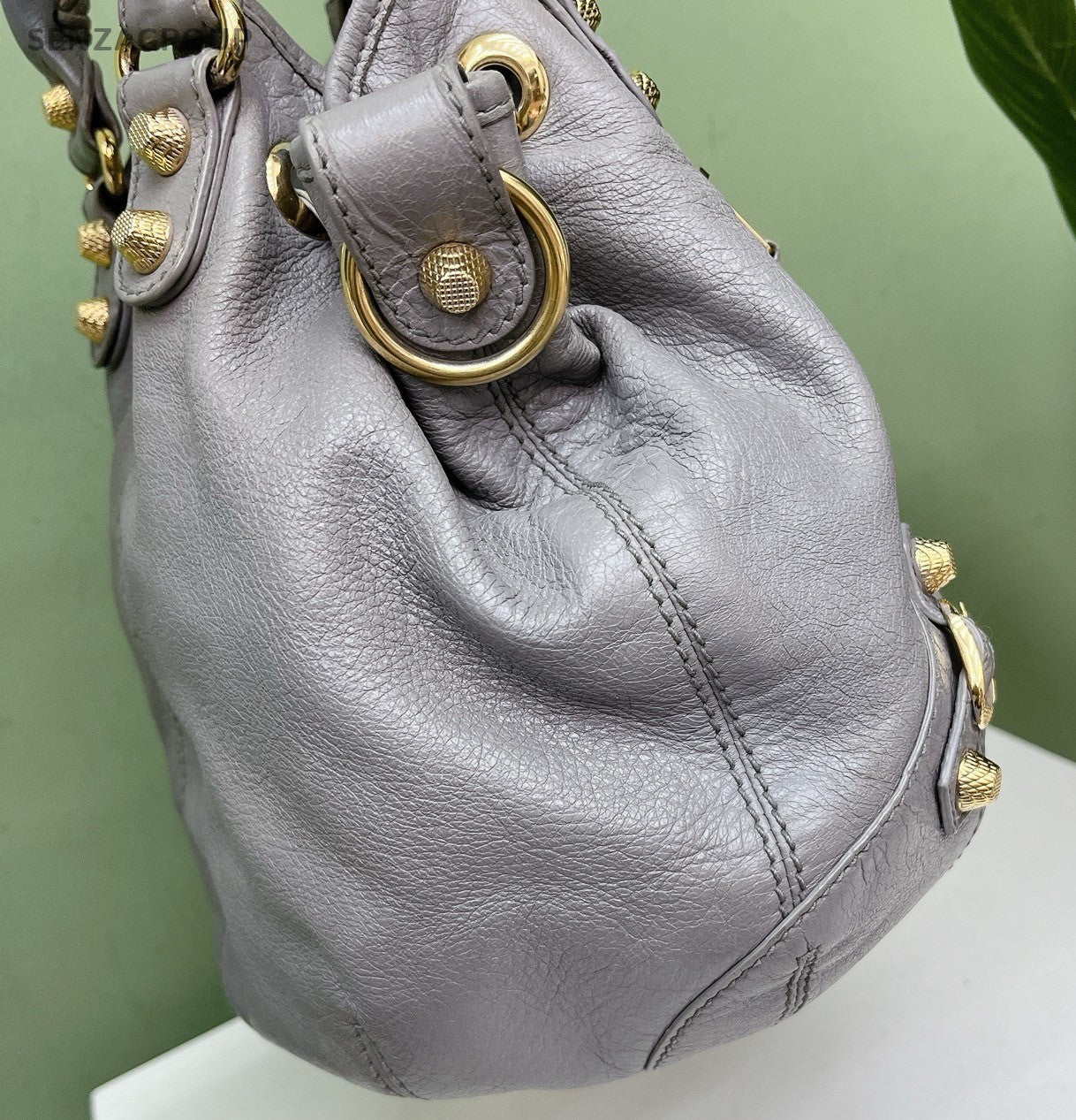 Balenciaga City Bag Bucket Gray Gold Top Handle Bag Crossbody Women Fashion