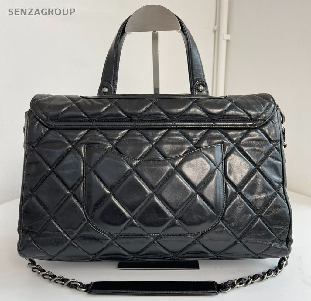 CHANEL Briefcase Top Handle Oil waxed leather Chain Shoulder Handbag Women Black