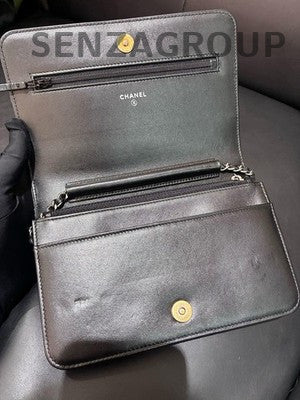 Chanel Beige & Black WOC Chain Shoulder Crossbody Bag Classic Women
