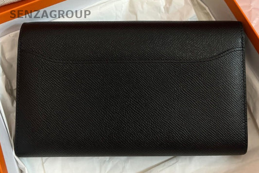 Hermes Togo Epsom Leather Shoulder Bag Black Gold Used Women Classic