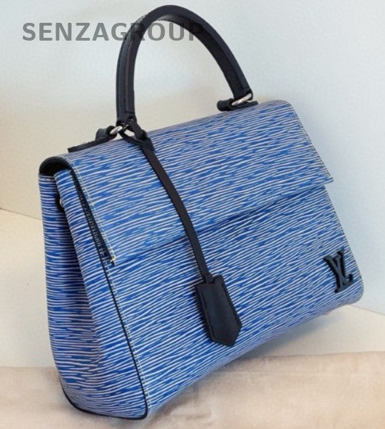 Louis Vuitton Cluny Calfskin Epi Top Handle Bag Crossbody Blue Silver Used Women