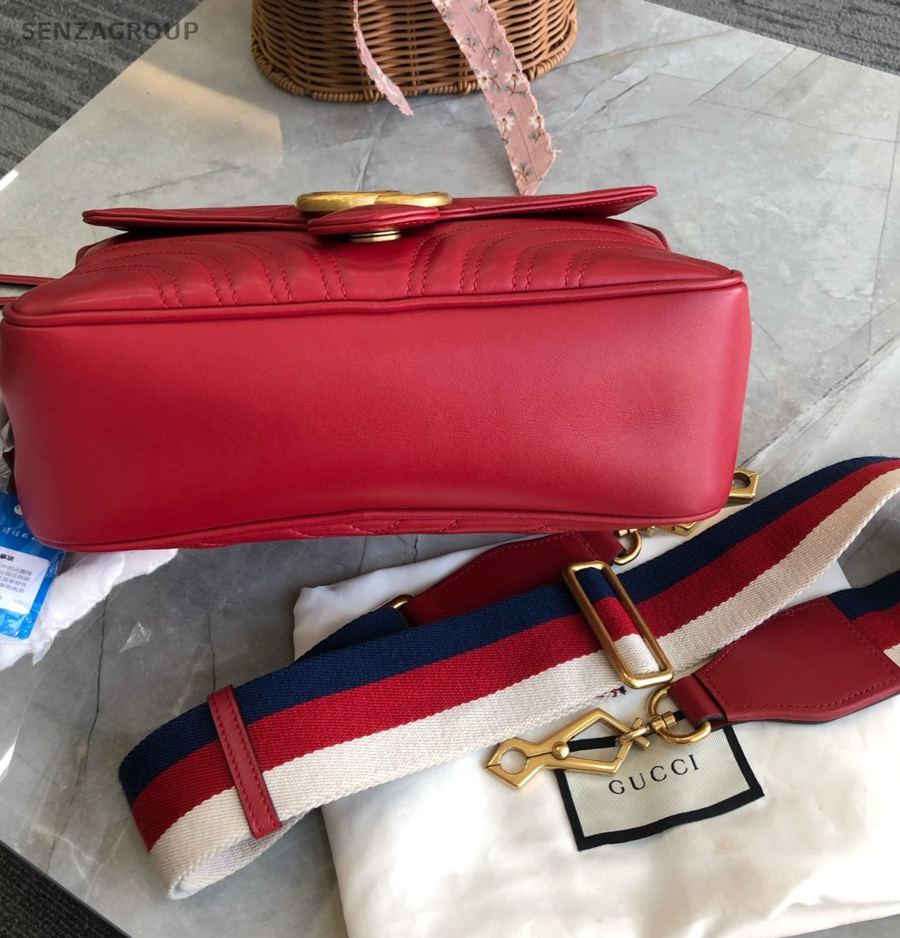 GUCCI GG Marmont Camera bag Top Handle 2way Shoulder Handbag Women Red Gold