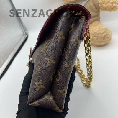Louis Vuitton Pallas Chain Shoulder Bag Monogram Brown Red Women's Classic