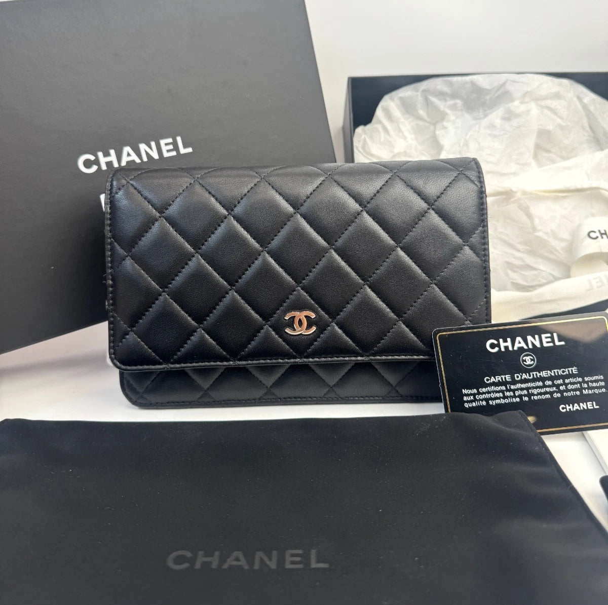 CHANEL CC Chain WOC Diamond Pattern Calfskin Crossbody bag Women Black Silver