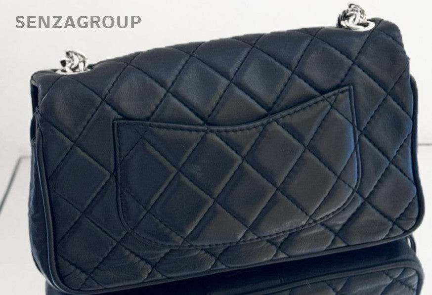 Chanel CF Edinburgh Lambskin Shoulder Bag Black Silver Women