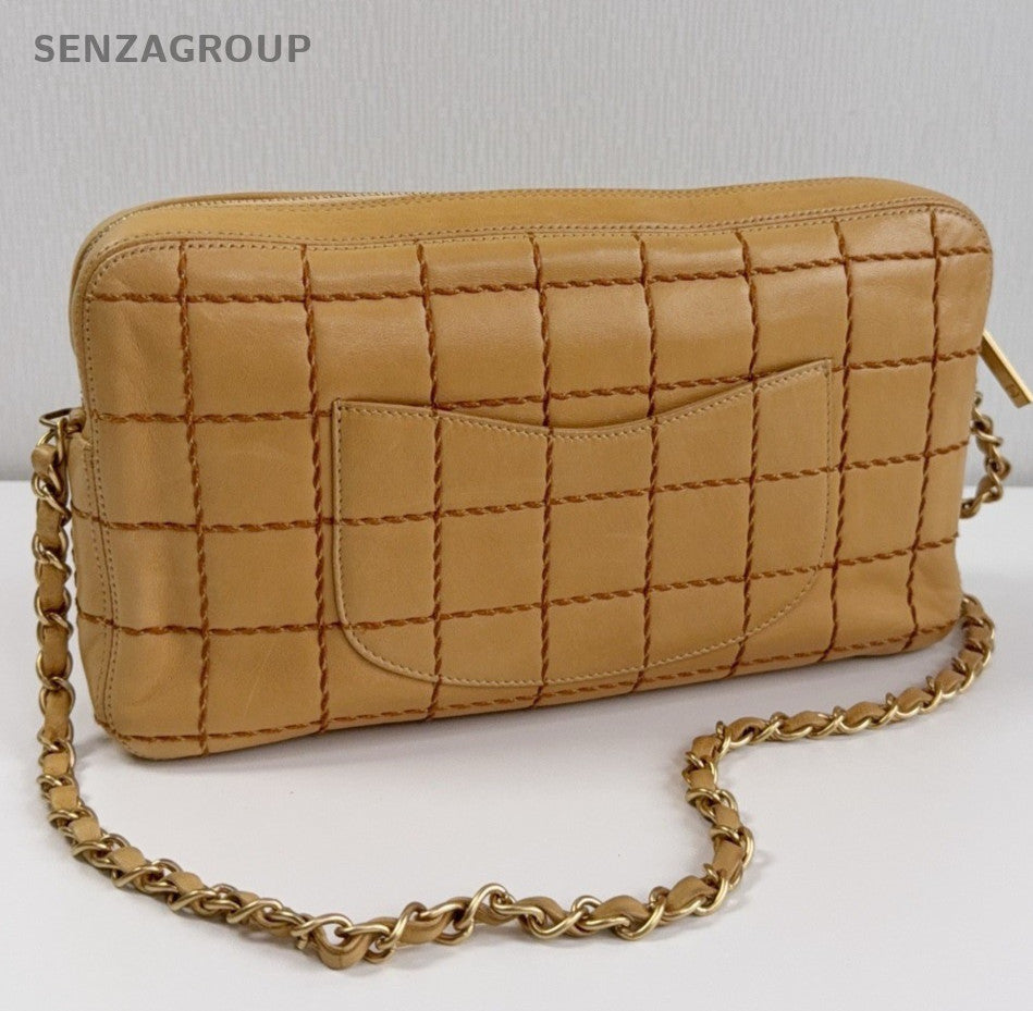 Chanel Lambskin Vintage Chain Shoulder Bag Brown Gold Women Classic