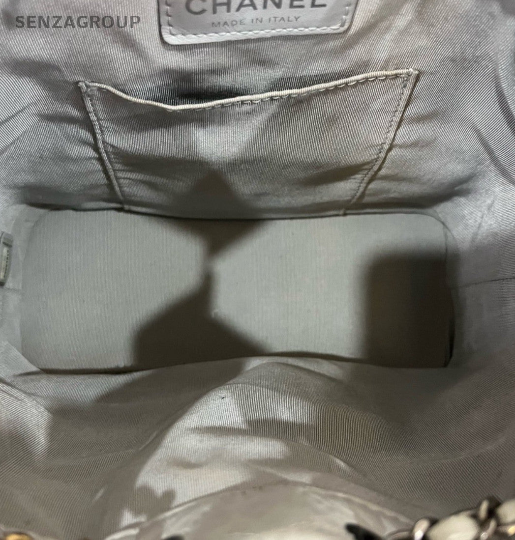 Chanel Gabrielle PM Chain Backpack Gray Gold Silver Hardware Used Women Classic