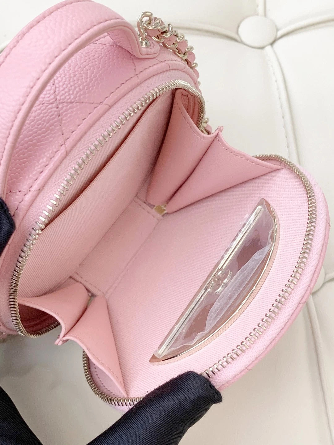 Chanel Calfskin Chain Top Handle Crossbody Bag Pink Gold Women Classic S