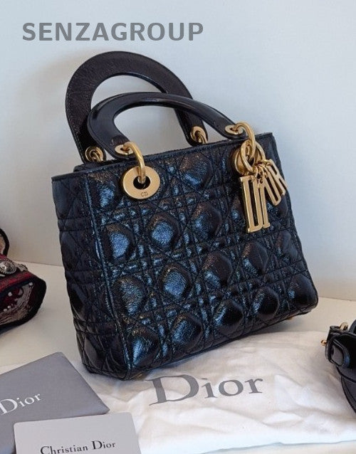 Christian Dior Lady Oil wax leather Top Handle 2way Shoulder bag Women Black