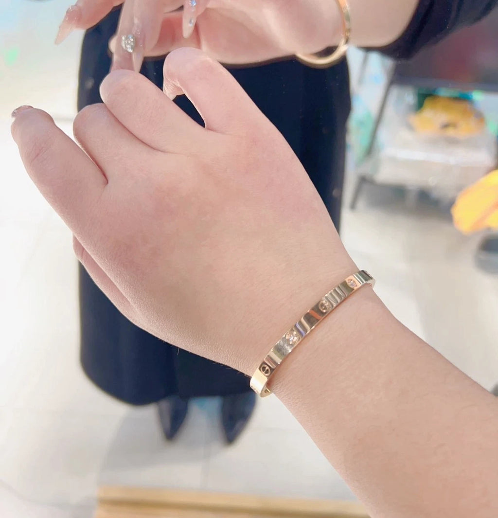 Cartier Love Medium Bangle Bracelet 4 Diamonds 18K Rose Gold Size17