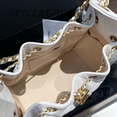 Chanel Classic Small White Caviar Leather Chain Shoulder Bag