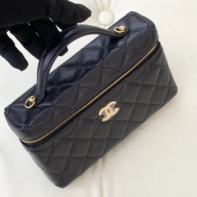 Chanel Vanity Case Calfskin Chain Top Handle Crossbody Bag Black Women S