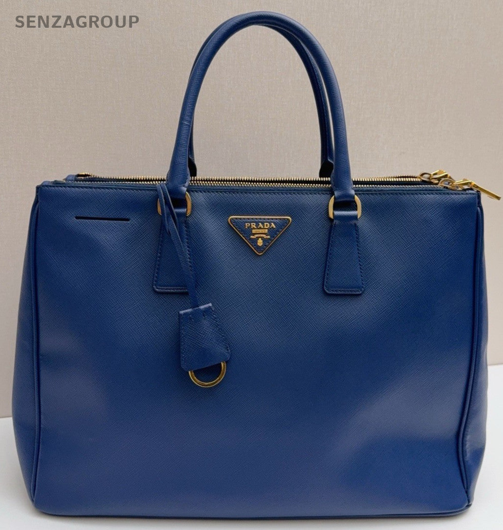 Prada Galleria Saffiano Tote Handbag Blue Gold Used Unisex Adults Classic