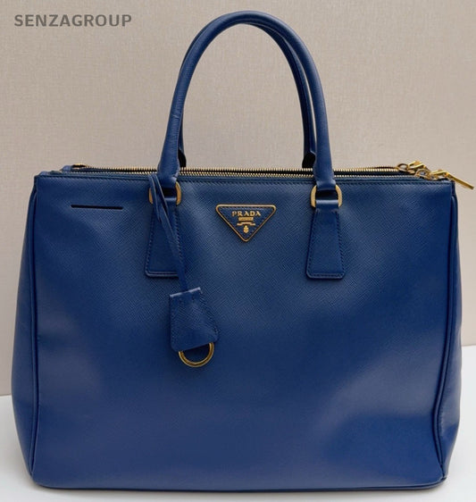 Prada Galleria Saffiano Tote Handbag Blue Gold Used Unisex Adults Classic