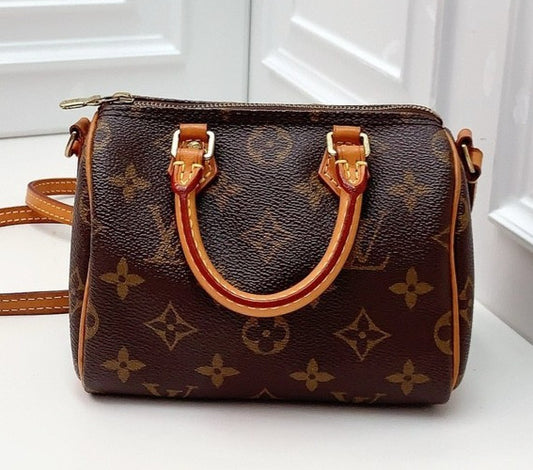 Louis Vuitton Speedy Nano Monogram Crossbody Brown Gold Used Women Classic