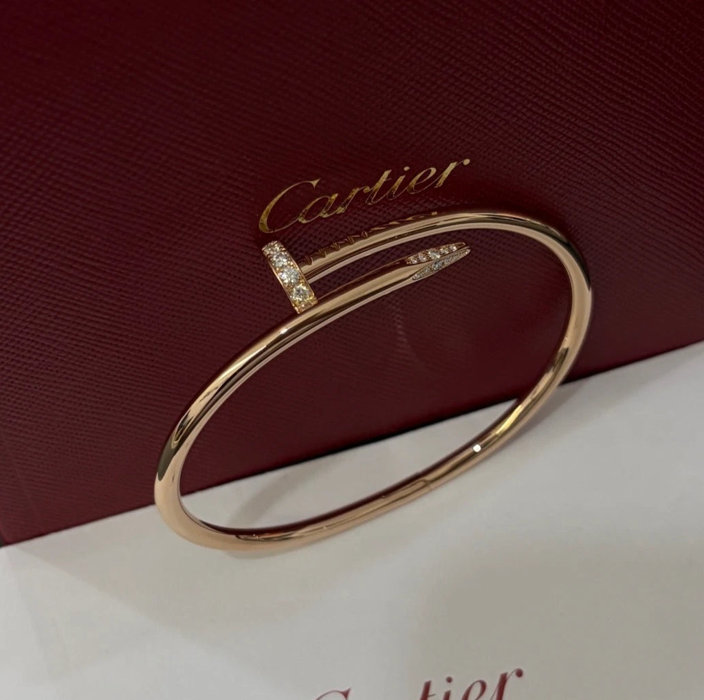 Cartier Juste Un Clou 18k Rose Gold Wide Bangle Bracelet Diamonds Size18